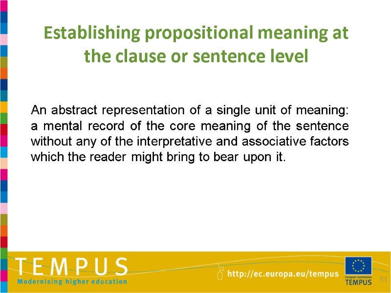 51 Establishing propositional meaning at the clause or sentence level An abstract representation of